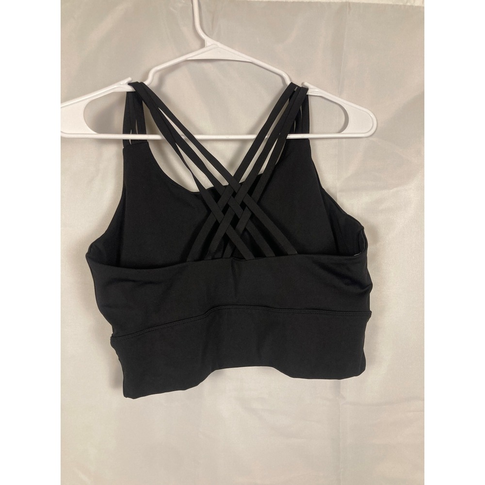 L Black Strappy Criss Cross Back Sports Bra Longline Yoga Top